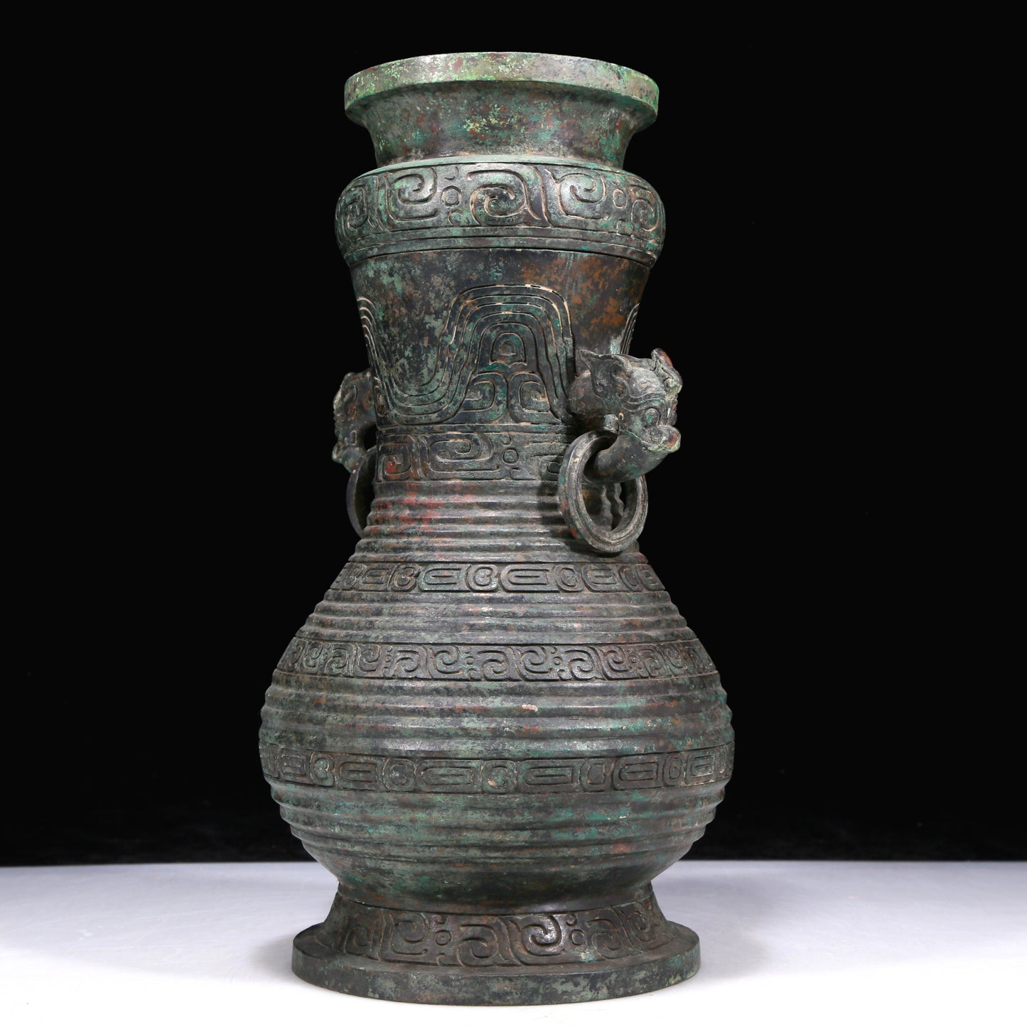 A Fantastic Bronze Beast-Handled Vase And Cover With Inscriptions