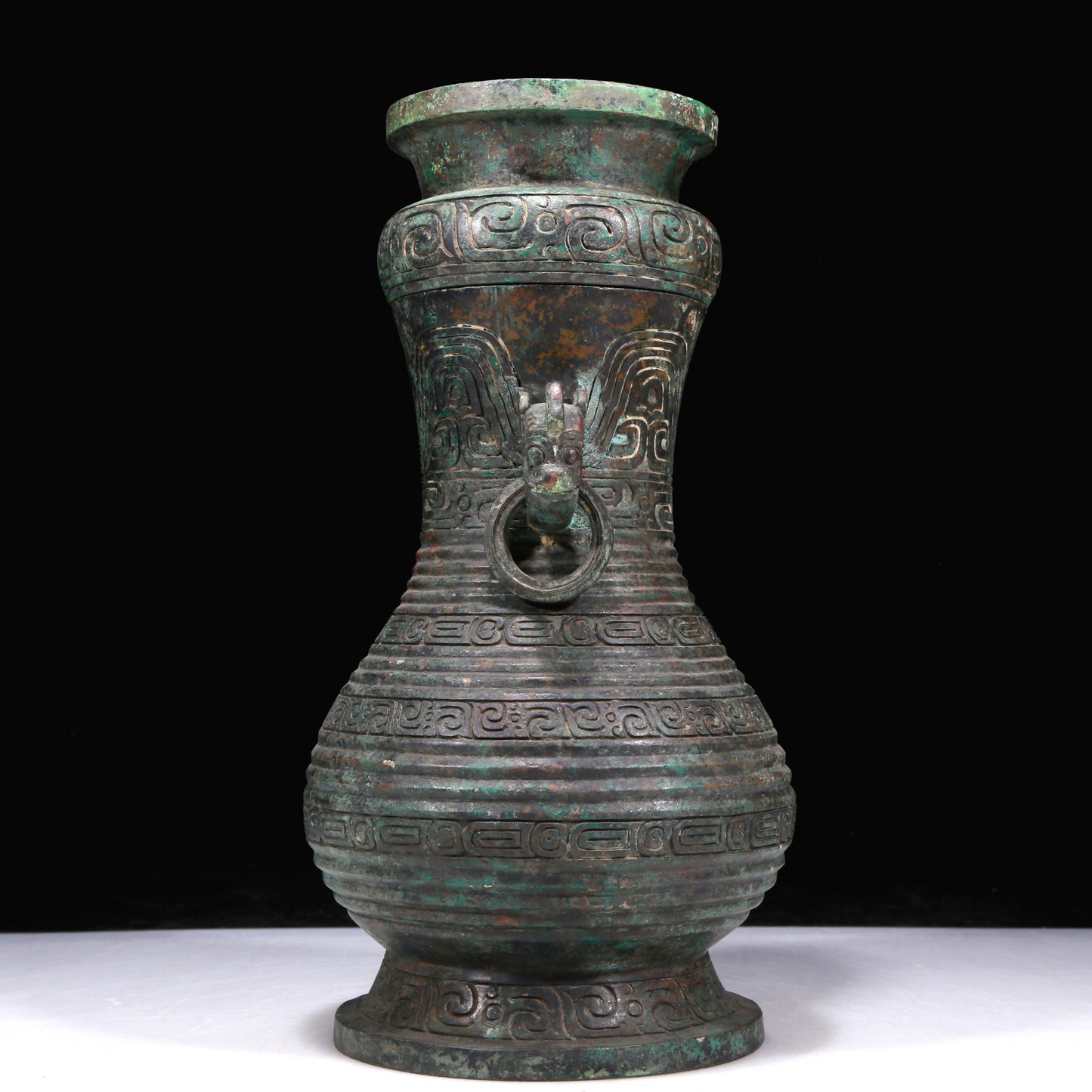 A Fantastic Bronze Beast-Handled Vase And Cover With Inscriptions