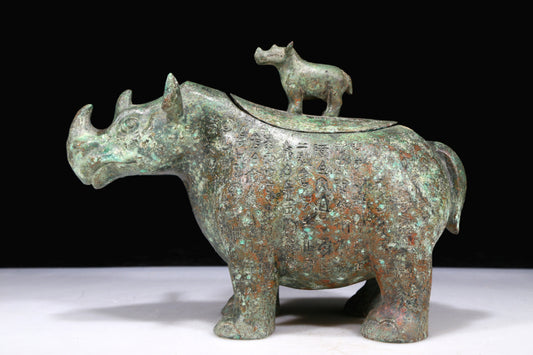 A Fantastic Bronze Rhinoceros-Form Jar With Inscriptions