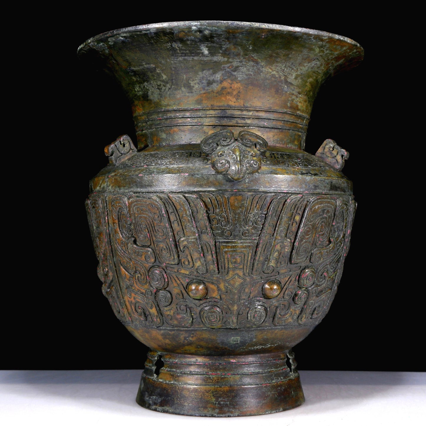 A Huge Archaic Bronze 'Animal Mask' Vase With Inscriptions