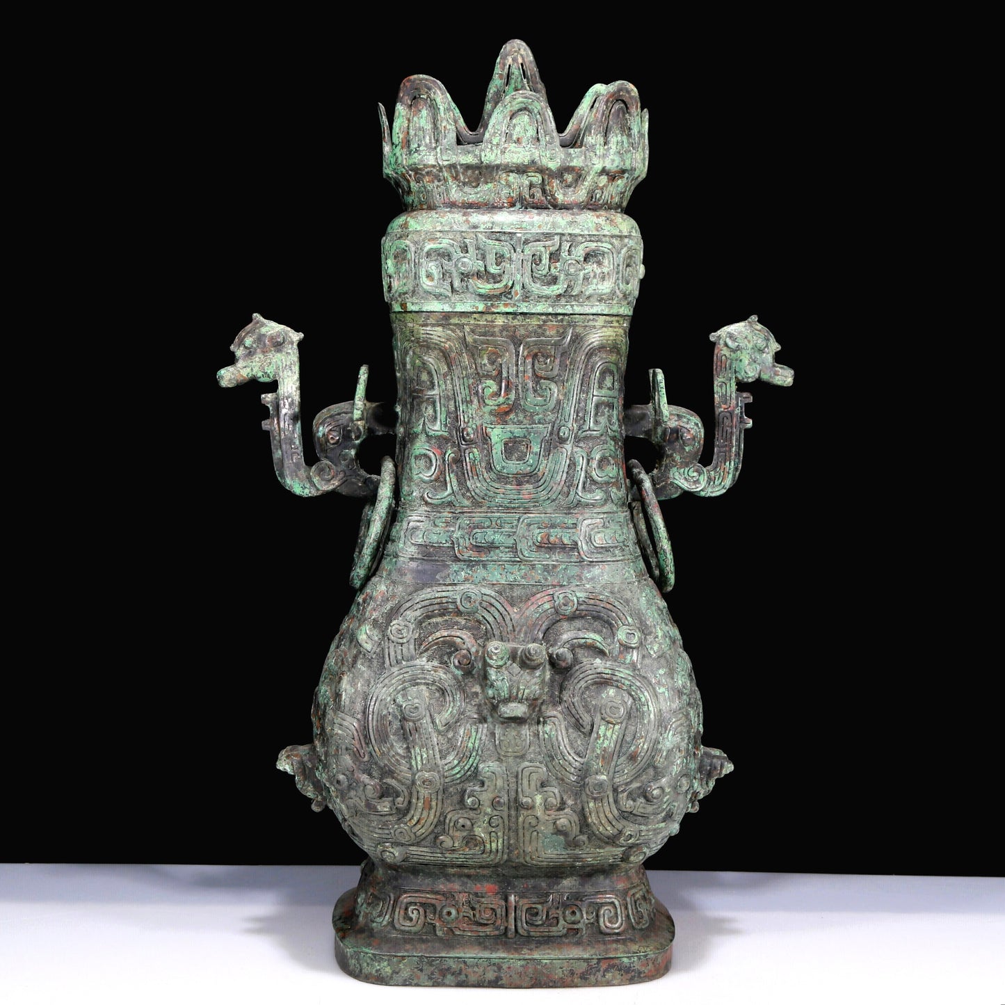 A Huge Archaic Bronze 'Dragon' Vase And Cover With Inscriptions