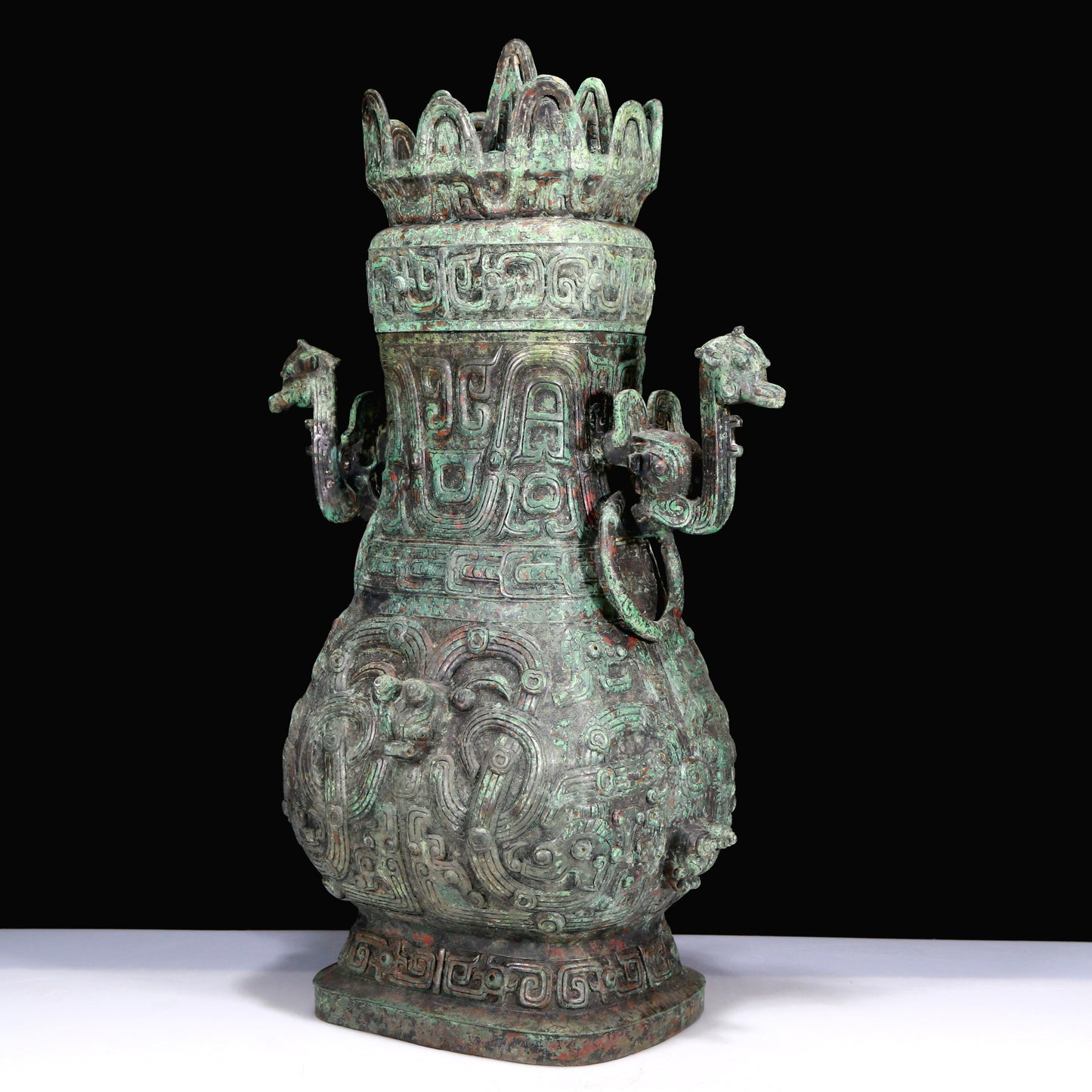 A Huge Archaic Bronze 'Dragon' Vase And Cover With Inscriptions