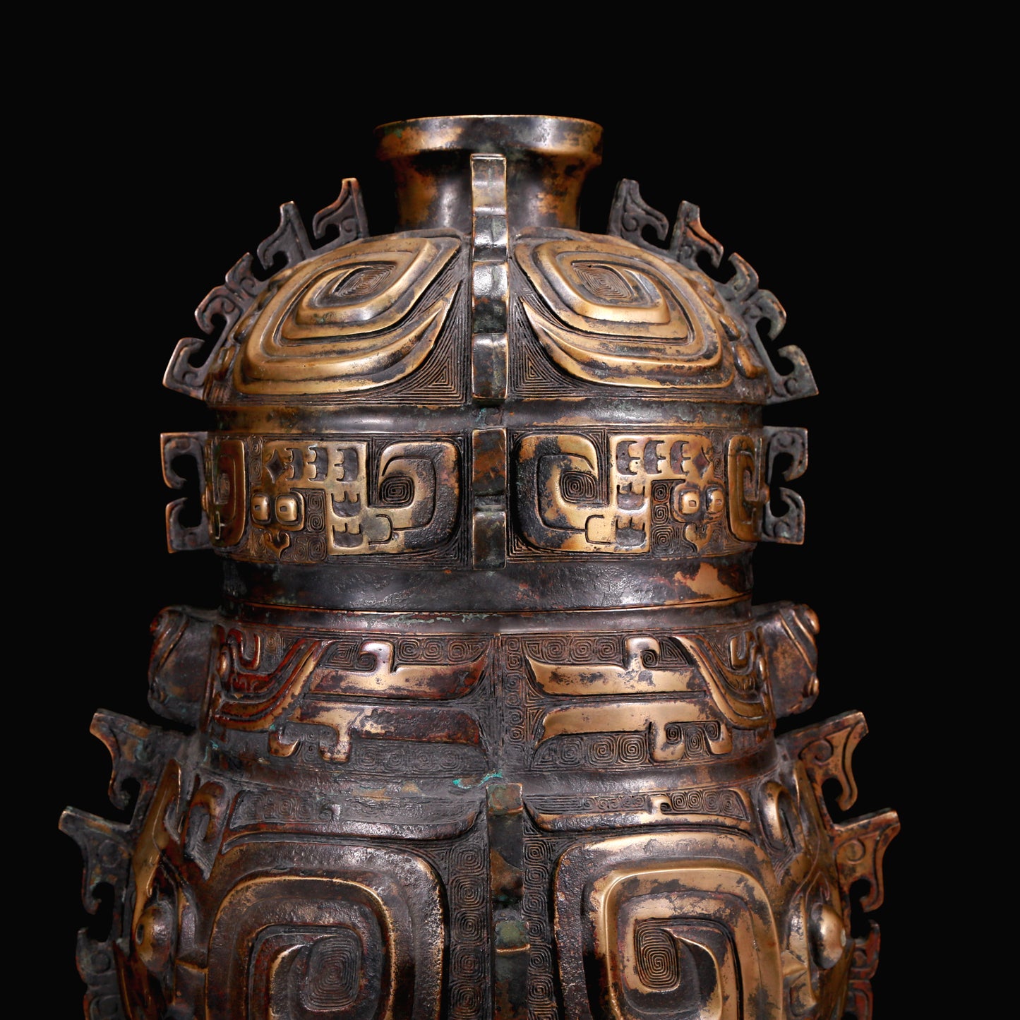 A Huge Archaic Bronze 'Animal Mask' Jar And Cover With Inscriptions