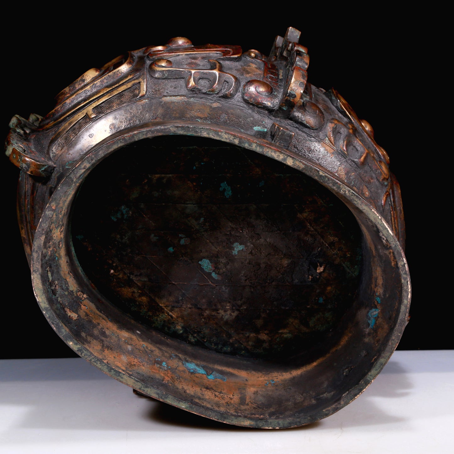 A Huge Archaic Bronze 'Animal Mask' Jar And Cover With Inscriptions