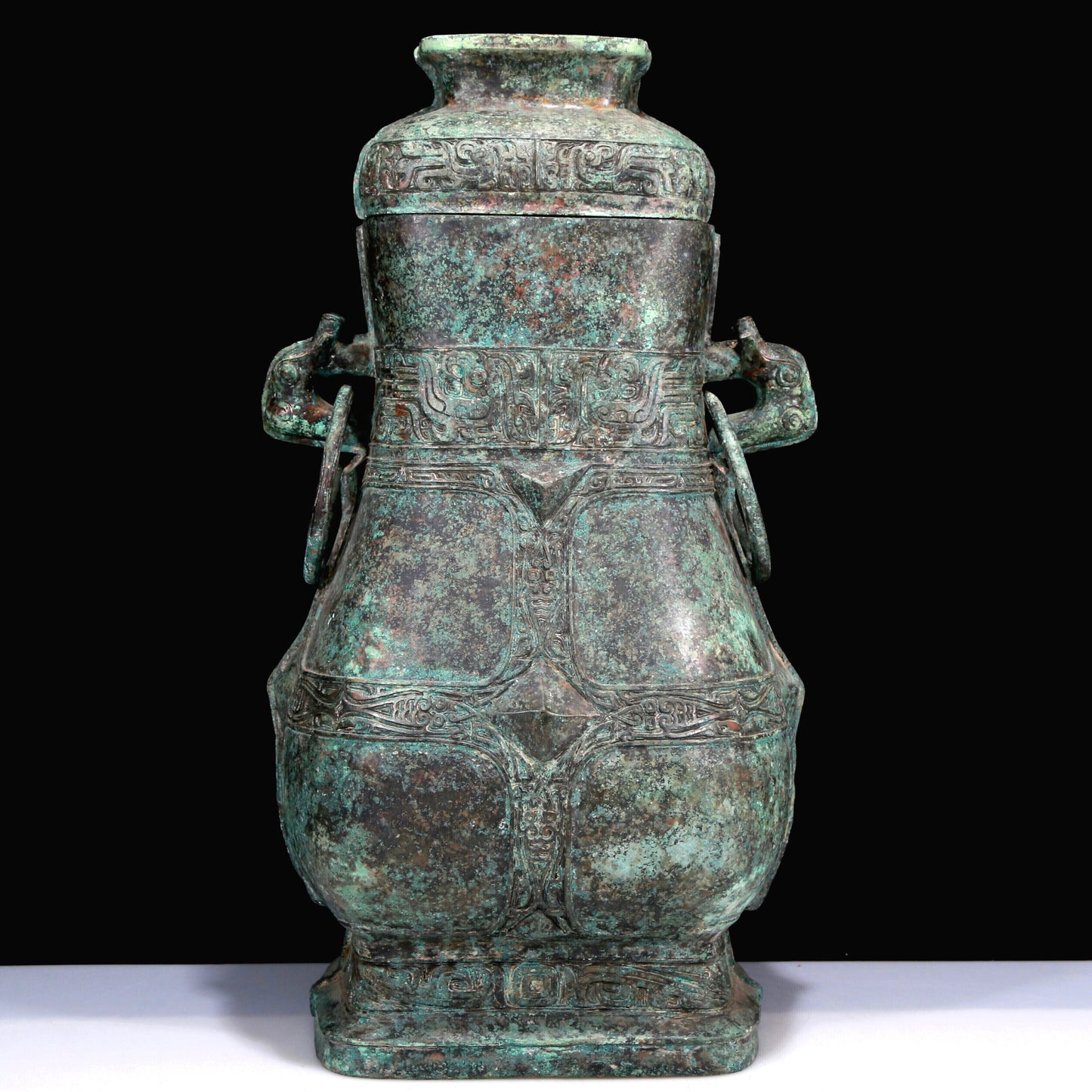 A Huge Archaic Bronze 'Animal Mask' Vase And Cover With Inscriptions