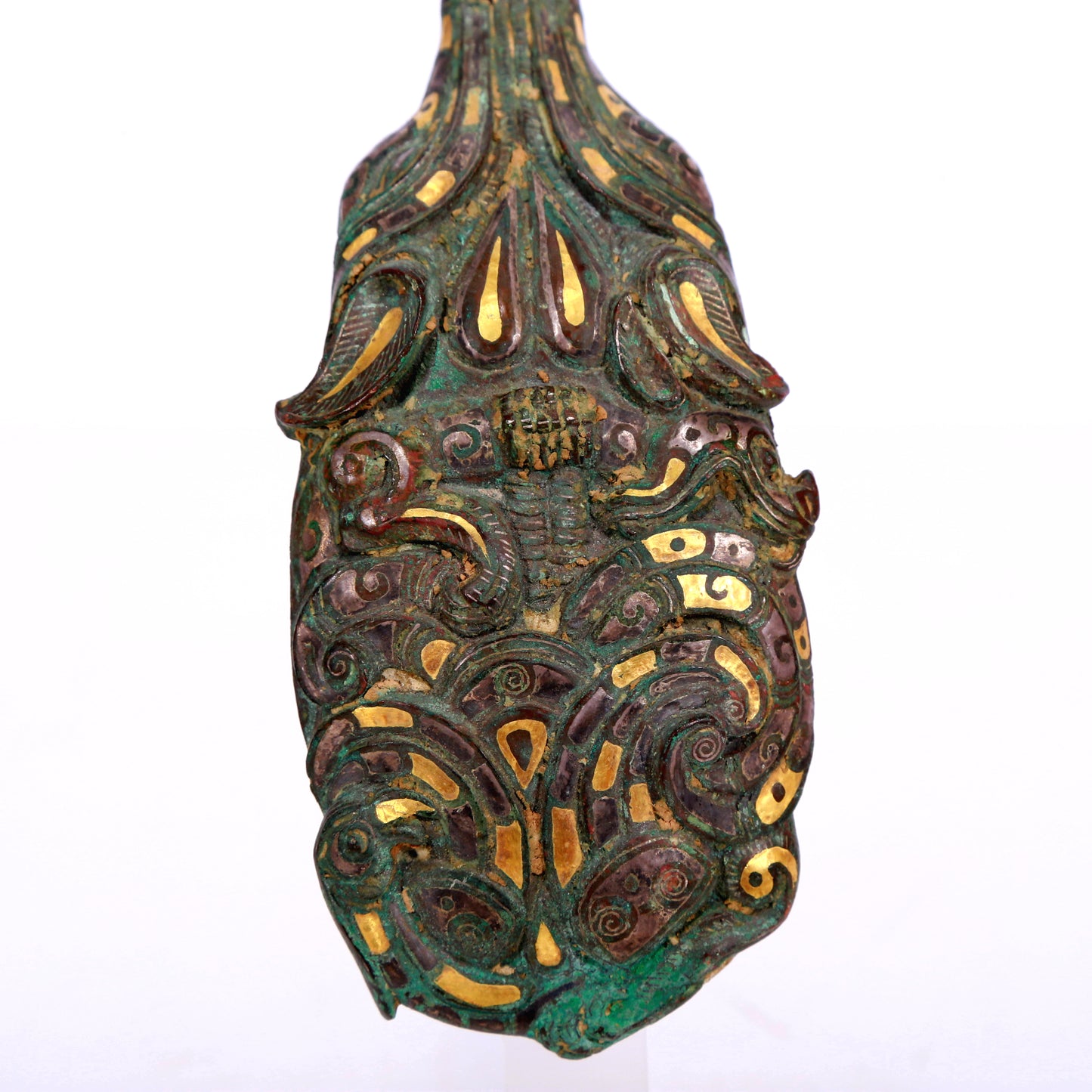 An Archaic Bronze Gold& Silver-Inlaid 'Auspicious Beast' Belt-Hook