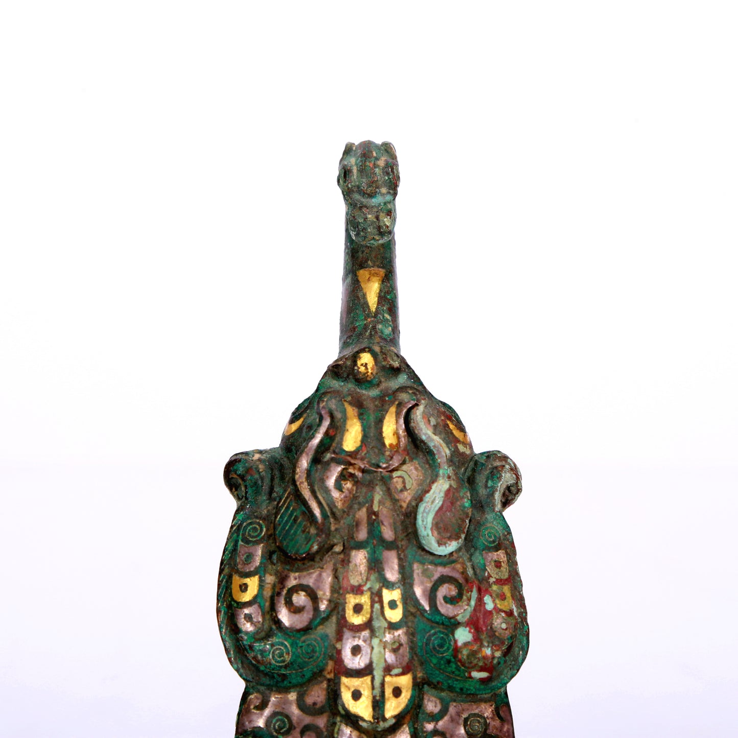 An Archaic Bronze Gold& Silver-Inlaid 'Auspicious Beast' Belt-Hook