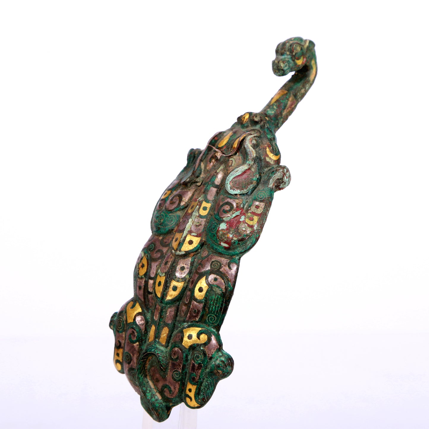 An Archaic Bronze Gold& Silver-Inlaid 'Auspicious Beast' Belt-Hook