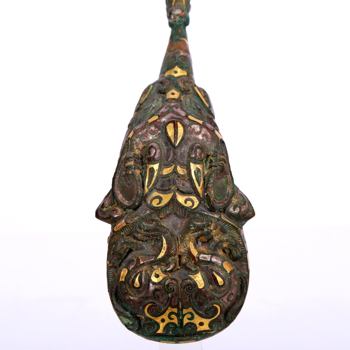 An Archaic Bronze Gold& Silver-Inlaid 'Auspicious Beast' Belt-Hook