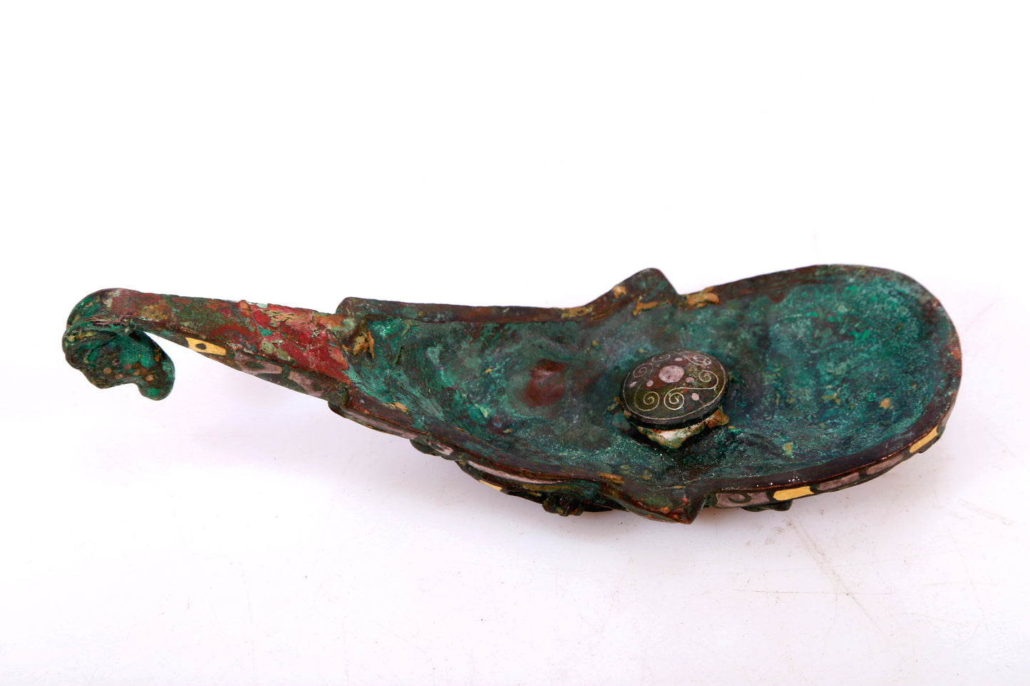 An Archaic Bronze Gold& Silver-Inlaid 'Auspicious Beast' Belt-Hook