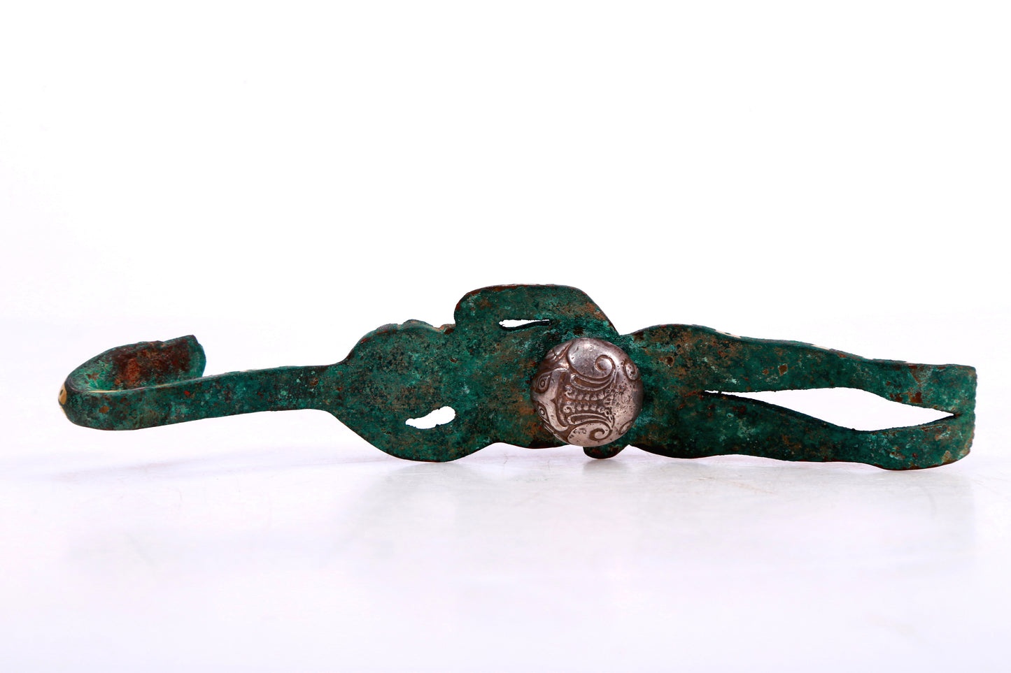 An Archaic Bronze Gold& Silver-Inlaid 'Figure' Belt-Hook