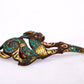 An Archaic Bronze Gold& Silver& Turquoise-Inlaid 'Auspicious Beast' Belt-Hook