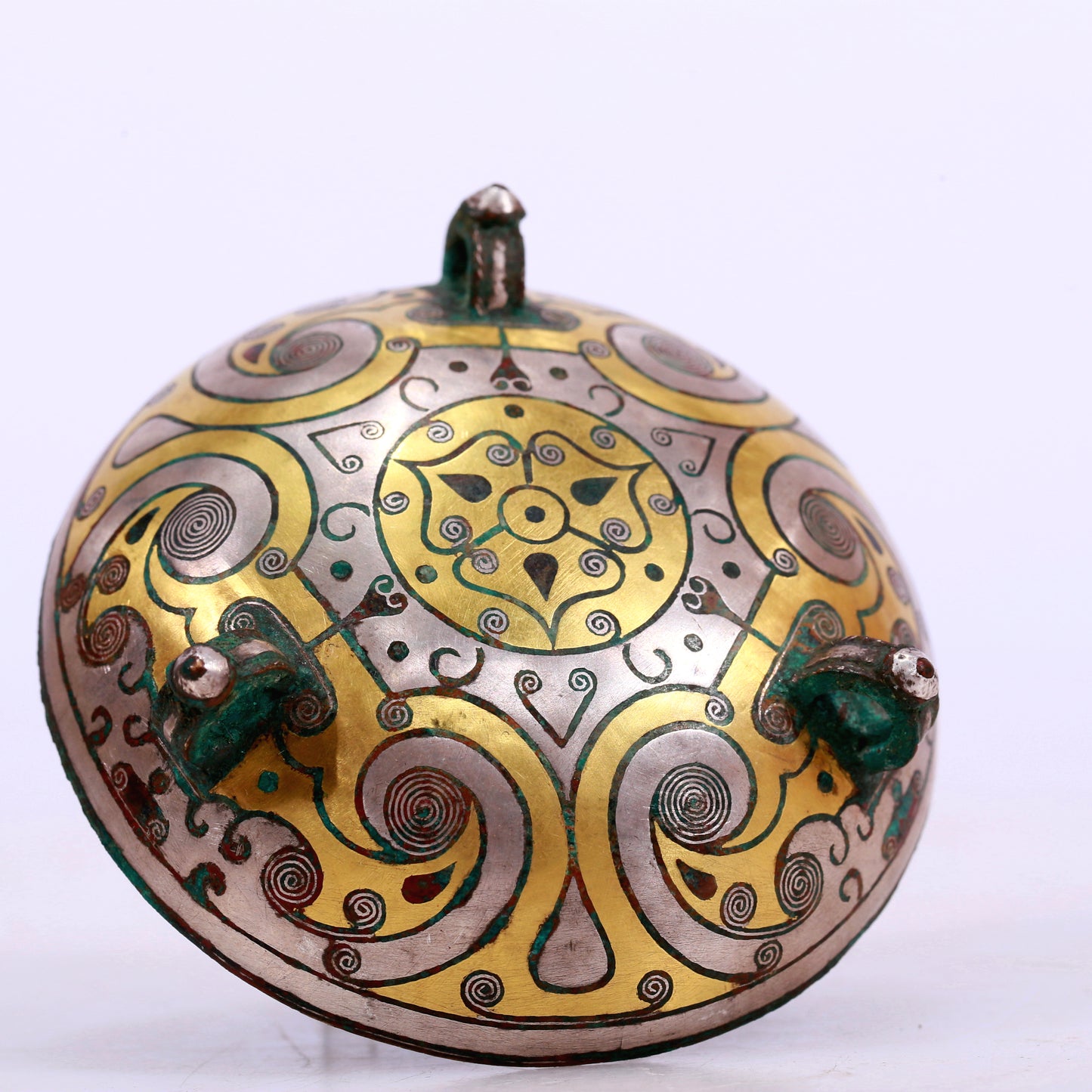 An Archaic Bronze Silver-Inlaid 'Flower' Tripod Censer And Cover