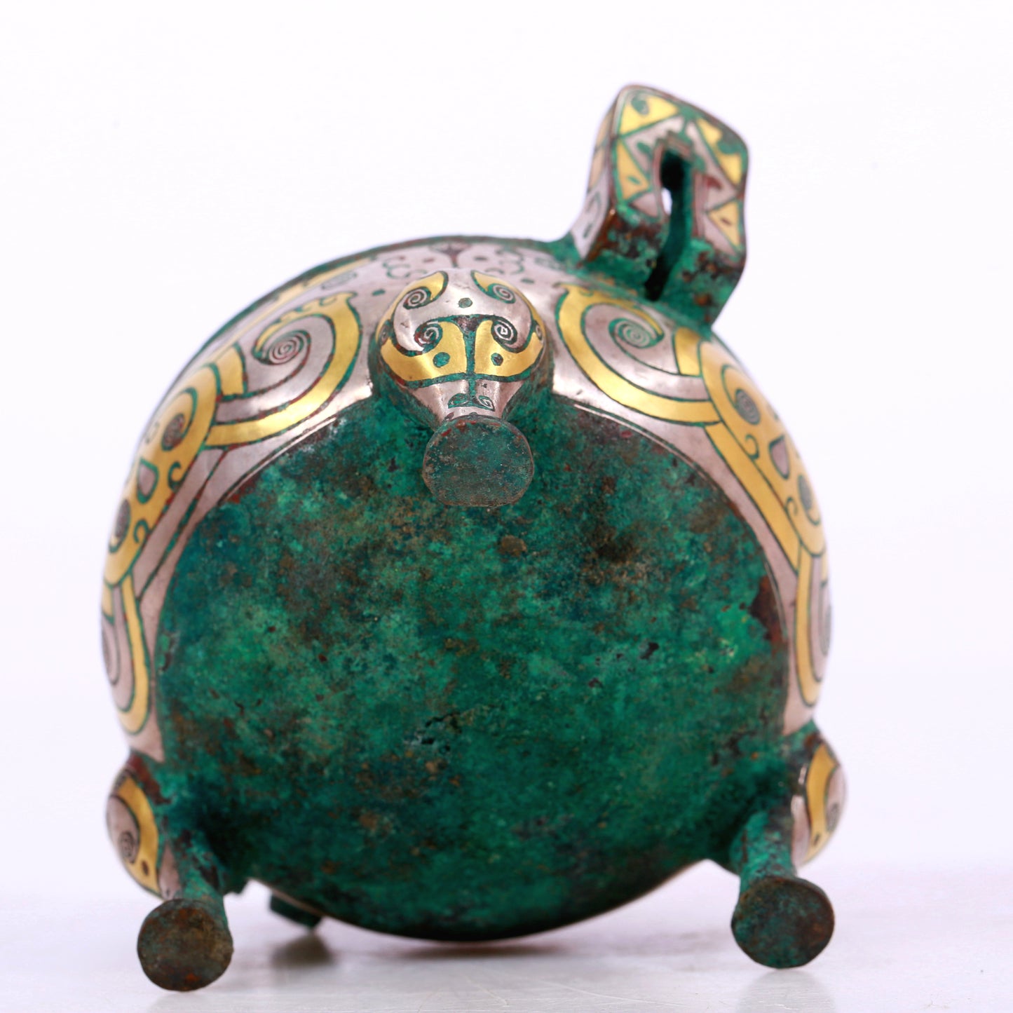 An Archaic Bronze Silver-Inlaid 'Flower' Tripod Censer And Cover