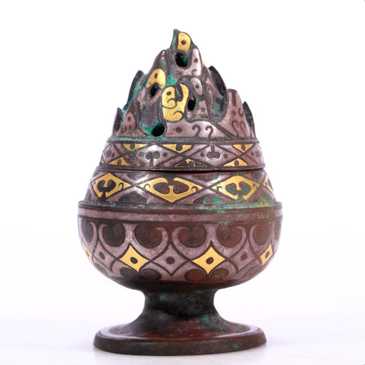 An Archaic Bronze Gold& Silver-Inlaid 'Auspicious Cloud' Censer