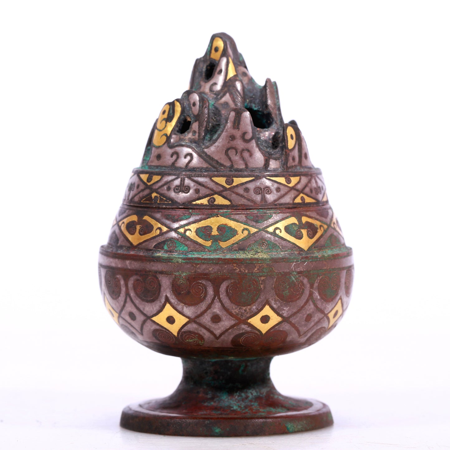 An Archaic Bronze Gold& Silver-Inlaid 'Auspicious Cloud' Censer