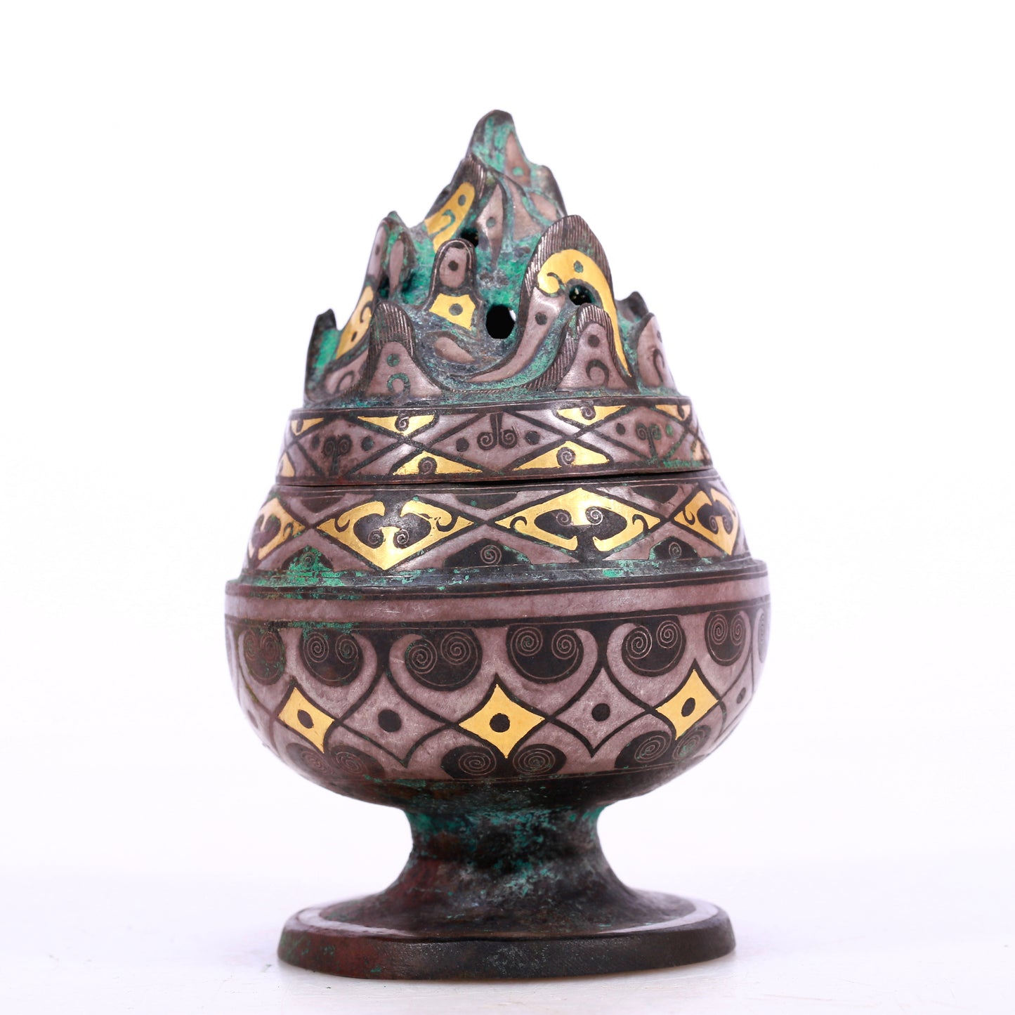 An Archaic Bronze Gold& Silver-Inlaid 'Auspicious Cloud' Censer