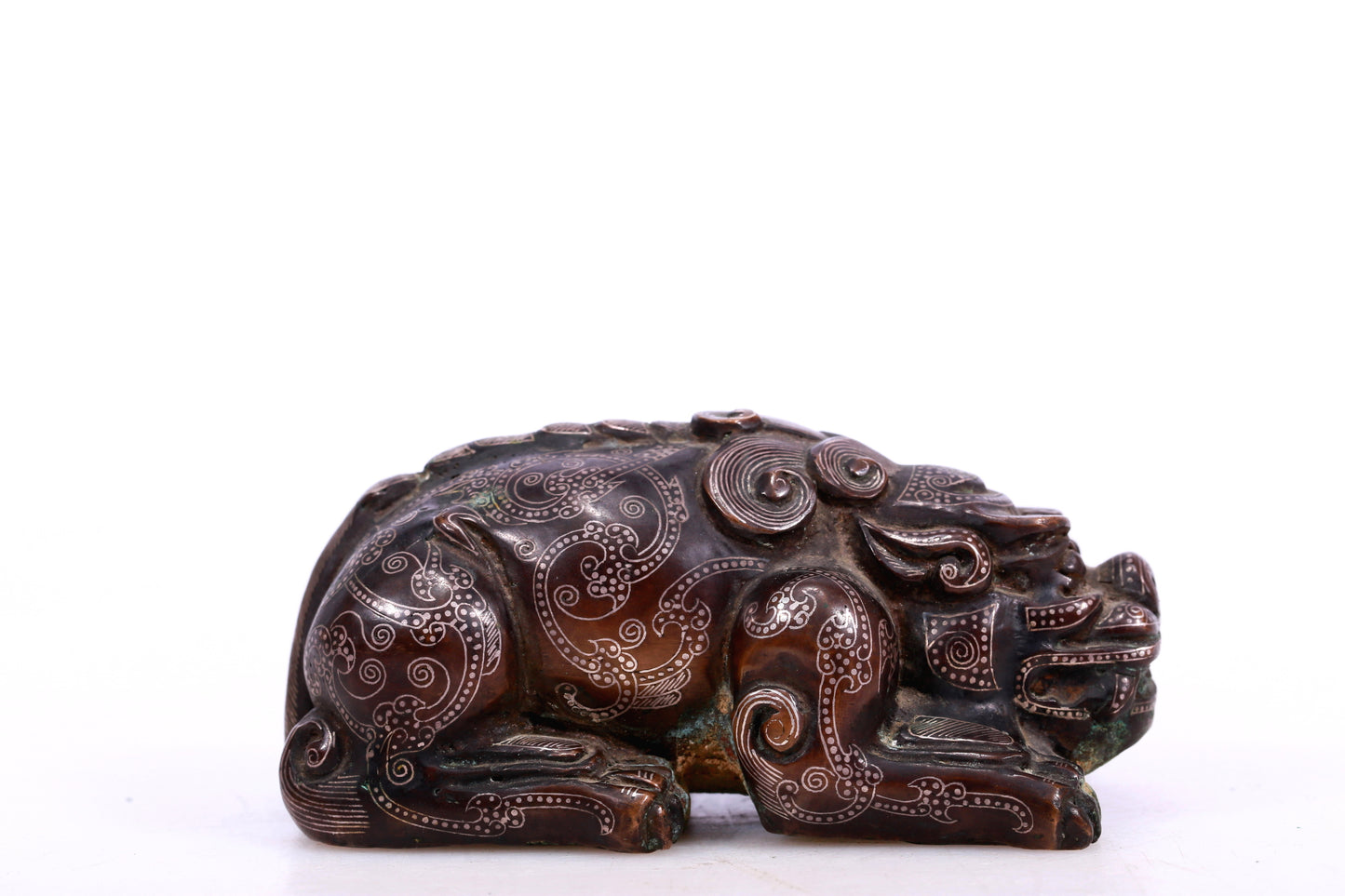 A Marvelous Pair Of Bronze Silver-Inlaid Auspicious Beasts