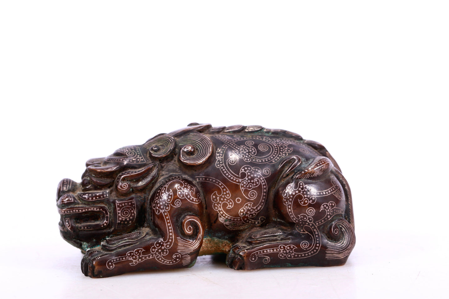 A Marvelous Pair Of Bronze Silver-Inlaid Auspicious Beasts