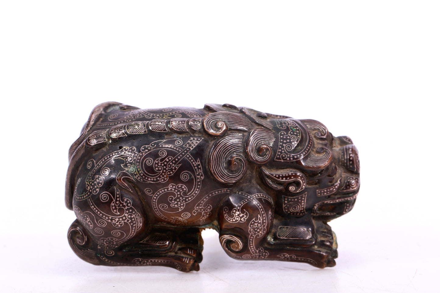 A Marvelous Pair Of Bronze Silver-Inlaid Auspicious Beasts