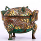 An Archaic Bronze Gold-Inlaid 'Auspicious Beast' Tripod Censer And Cover