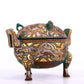 An Archaic Bronze Gold-Inlaid 'Auspicious Beast' Tripod Censer And Cover