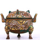 An Archaic Bronze Gold-Inlaid 'Auspicious Beast' Tripod Censer And Cover