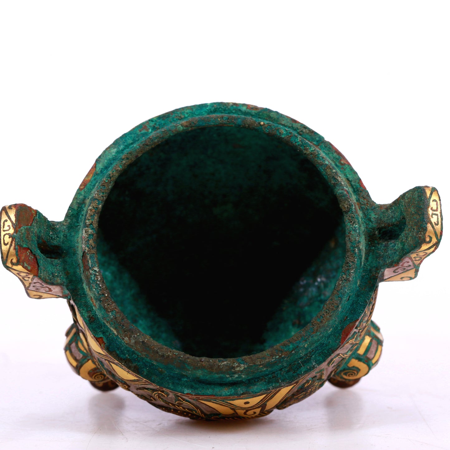 An Archaic Bronze Gold-Inlaid 'Auspicious Beast' Tripod Censer And Cover