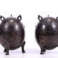 An Archaic Pair Of Bronze Gold& Silver-Inlaid 'Auspicious Beast' Tripod Censers And Covers