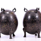 An Archaic Pair Of Bronze Gold& Silver-Inlaid 'Auspicious Beast' Tripod Censers And Covers