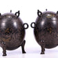 An Archaic Pair Of Bronze Gold& Silver-Inlaid 'Auspicious Beast' Tripod Censers And Covers