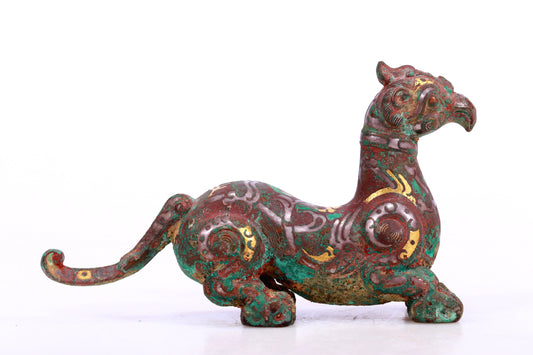 A Marvelous Bronze Gold& Silver-Inlaid Auspicious Beast