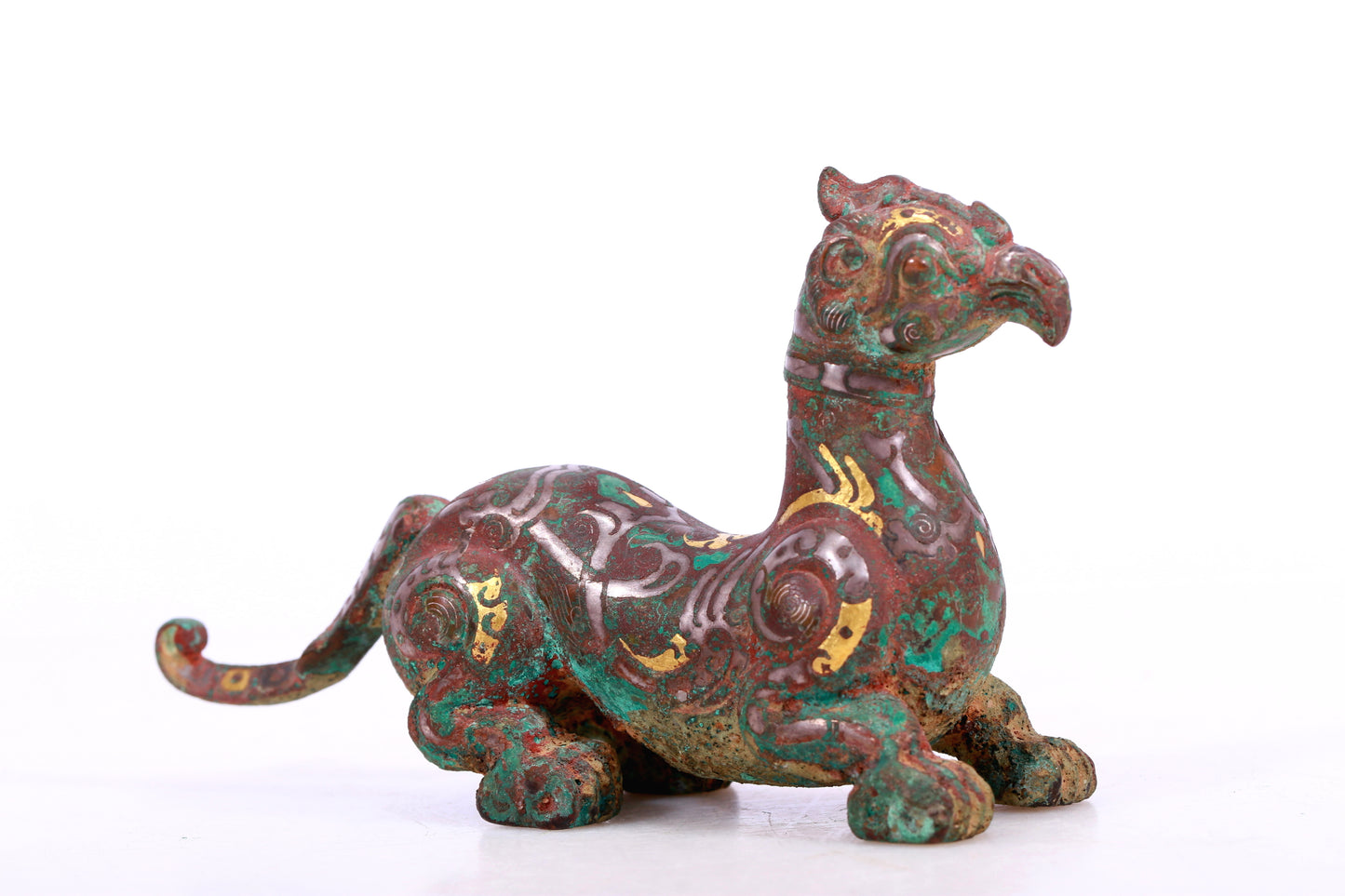 A Marvelous Bronze Gold& Silver-Inlaid Auspicious Beast