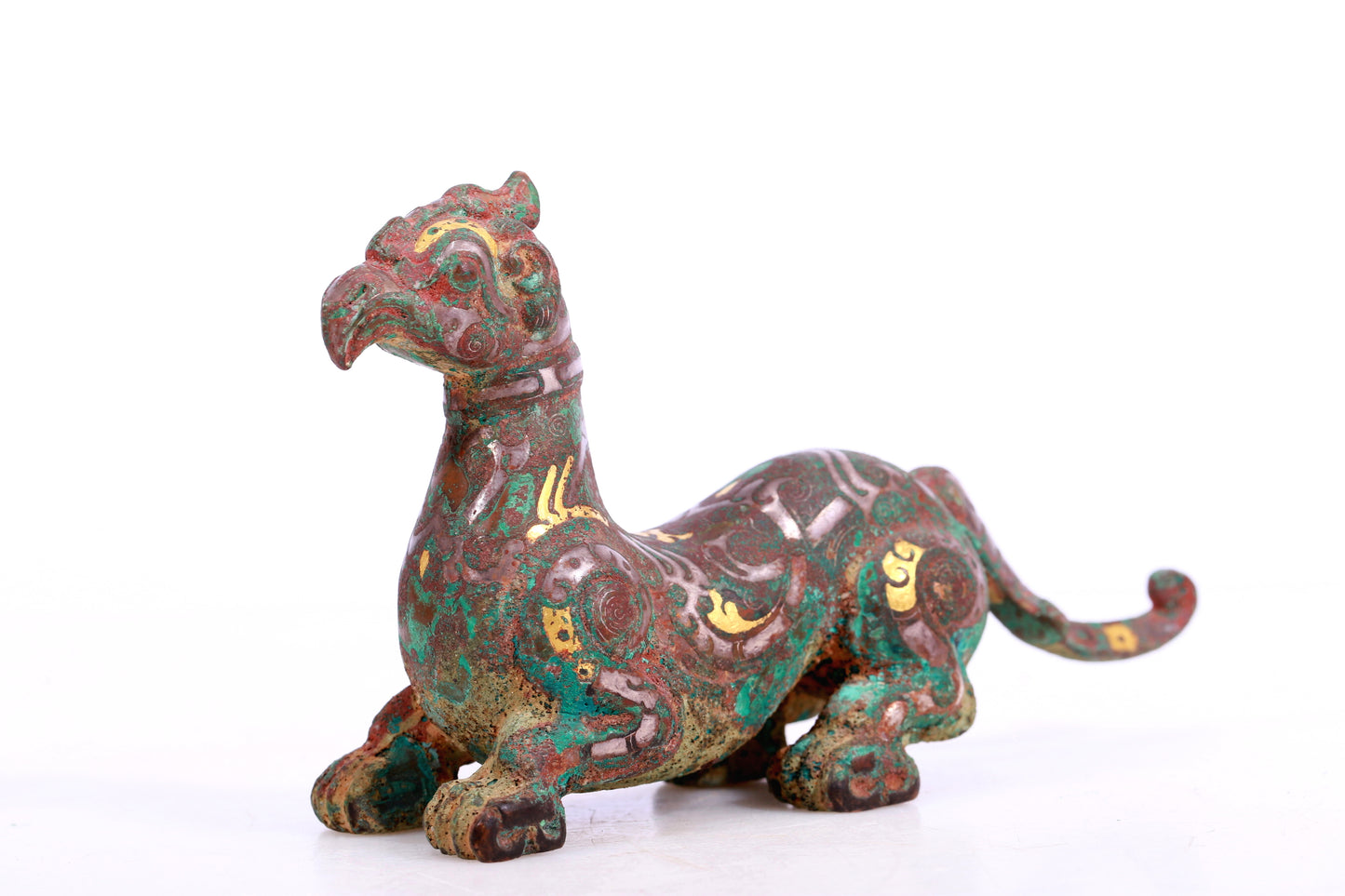 A Marvelous Bronze Gold& Silver-Inlaid Auspicious Beast