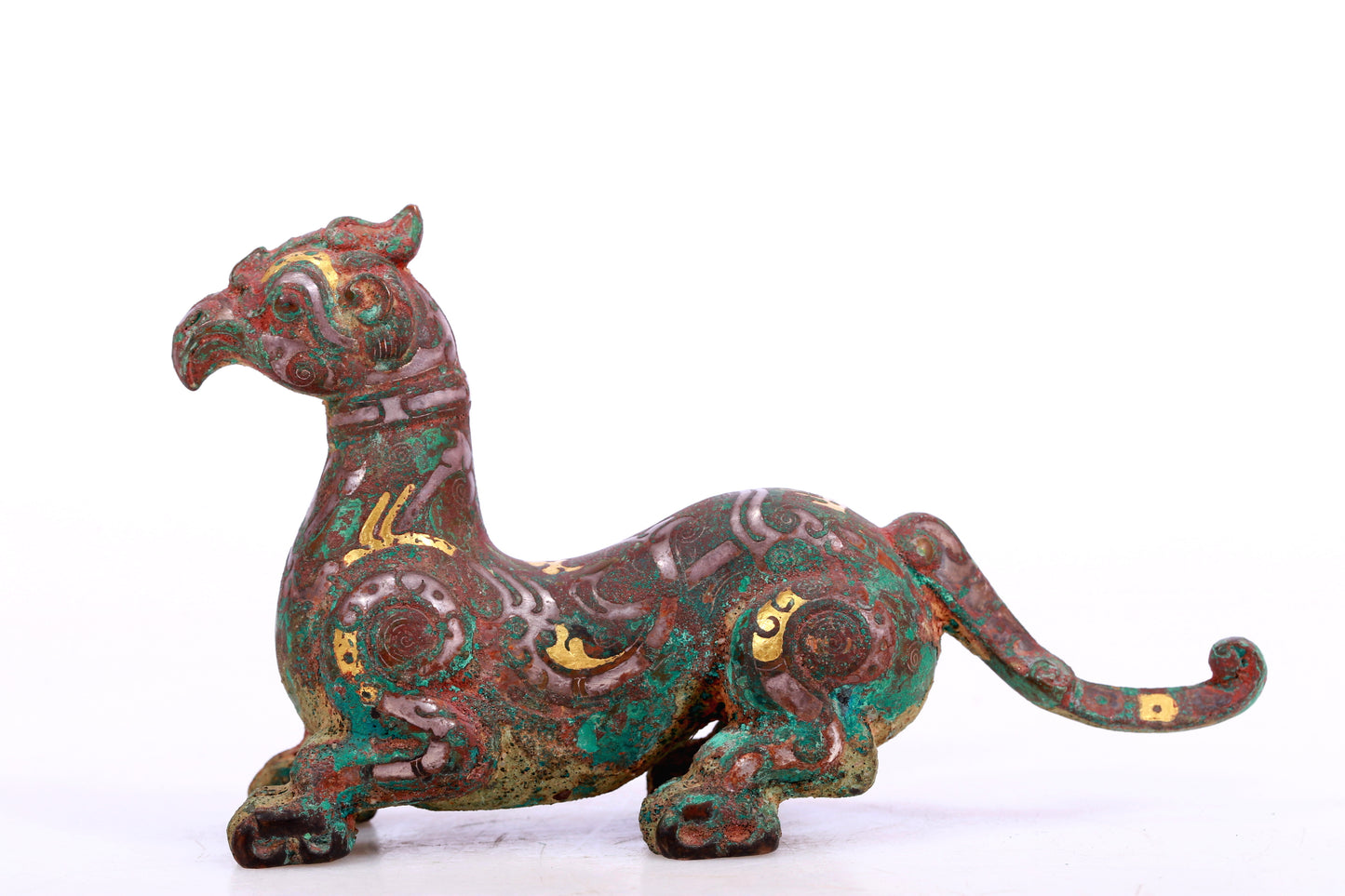 A Marvelous Bronze Gold& Silver-Inlaid Auspicious Beast