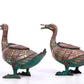 A Marvelous Pair Of Bronze Gold& Silver-Inlaid Ducks