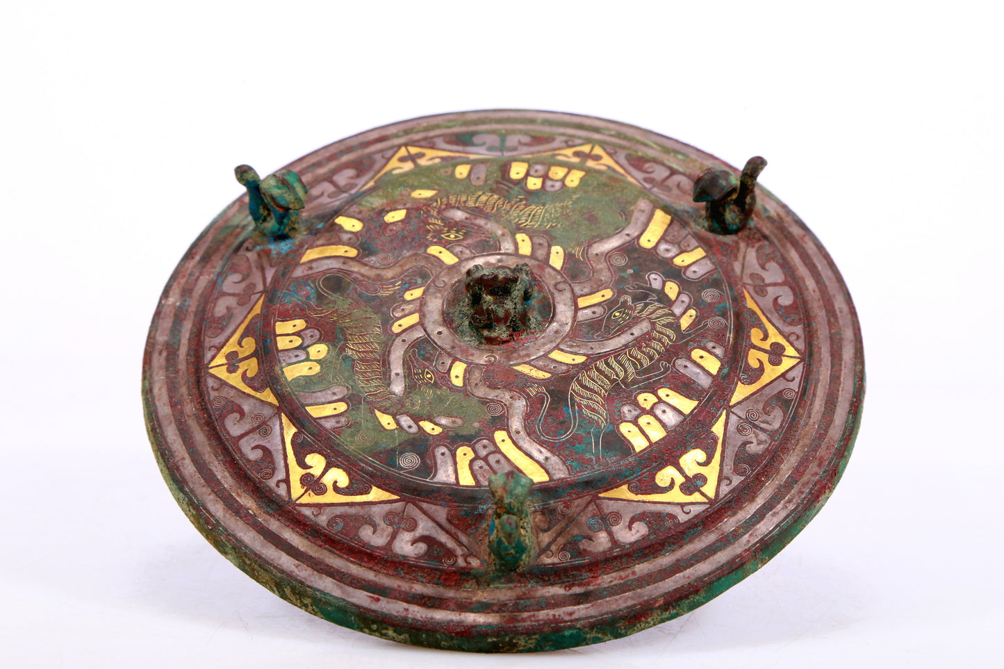 A Marvelous Bronze Gold& Silver-Inlaid 'Auspicious Beast' Tripod Box