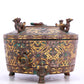 A Marvelous Bronze Gold& Silver-Inlaid 'Auspicious Beast' Beast-Handled Tripod Box