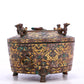 A Marvelous Bronze Gold& Silver-Inlaid 'Auspicious Beast' Beast-Handled Tripod Box