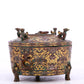 A Marvelous Bronze Gold& Silver-Inlaid 'Auspicious Beast' Beast-Handled Tripod Box