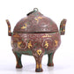 A Marvelous Bronze Gold& Silver-Inlaid 'Auspicious Beast' Tripod Censer