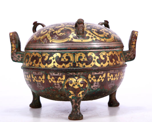 A Marvelous Bronze Gold& Silver-Inlaid 'Dragon' Tripod Censer