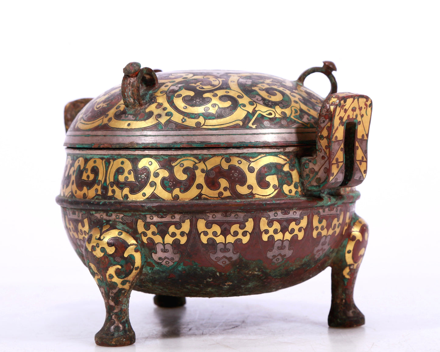 A Marvelous Bronze Gold& Silver-Inlaid 'Dragon' Tripod Censer