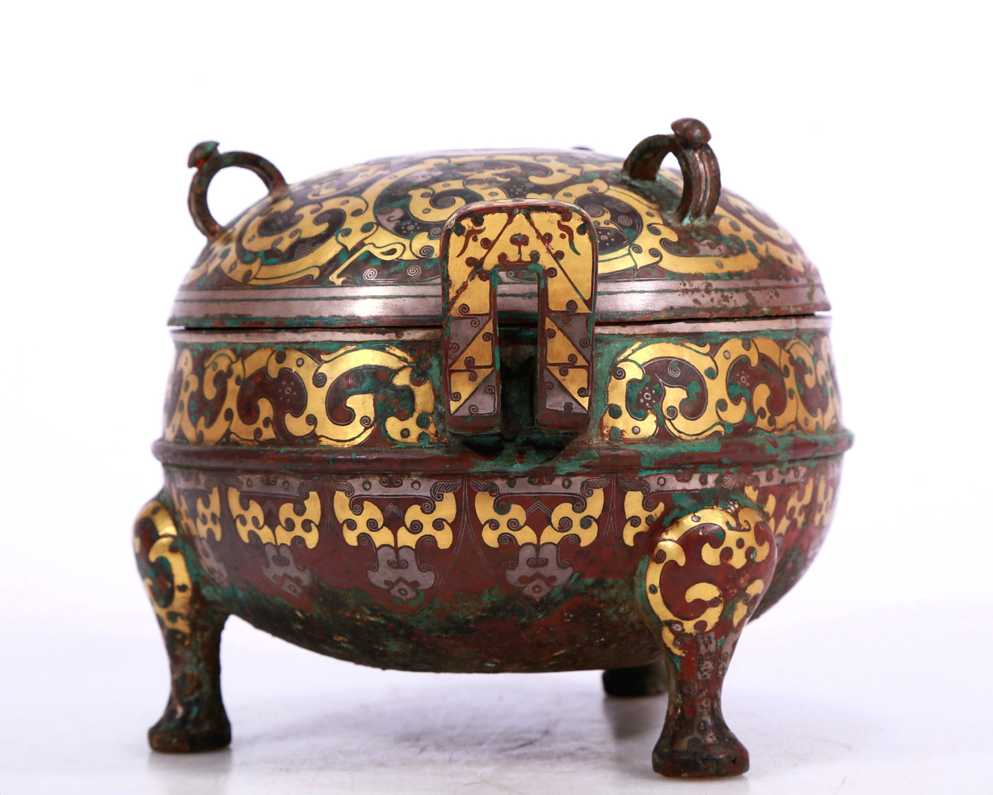 A Marvelous Bronze Gold& Silver-Inlaid 'Dragon' Tripod Censer