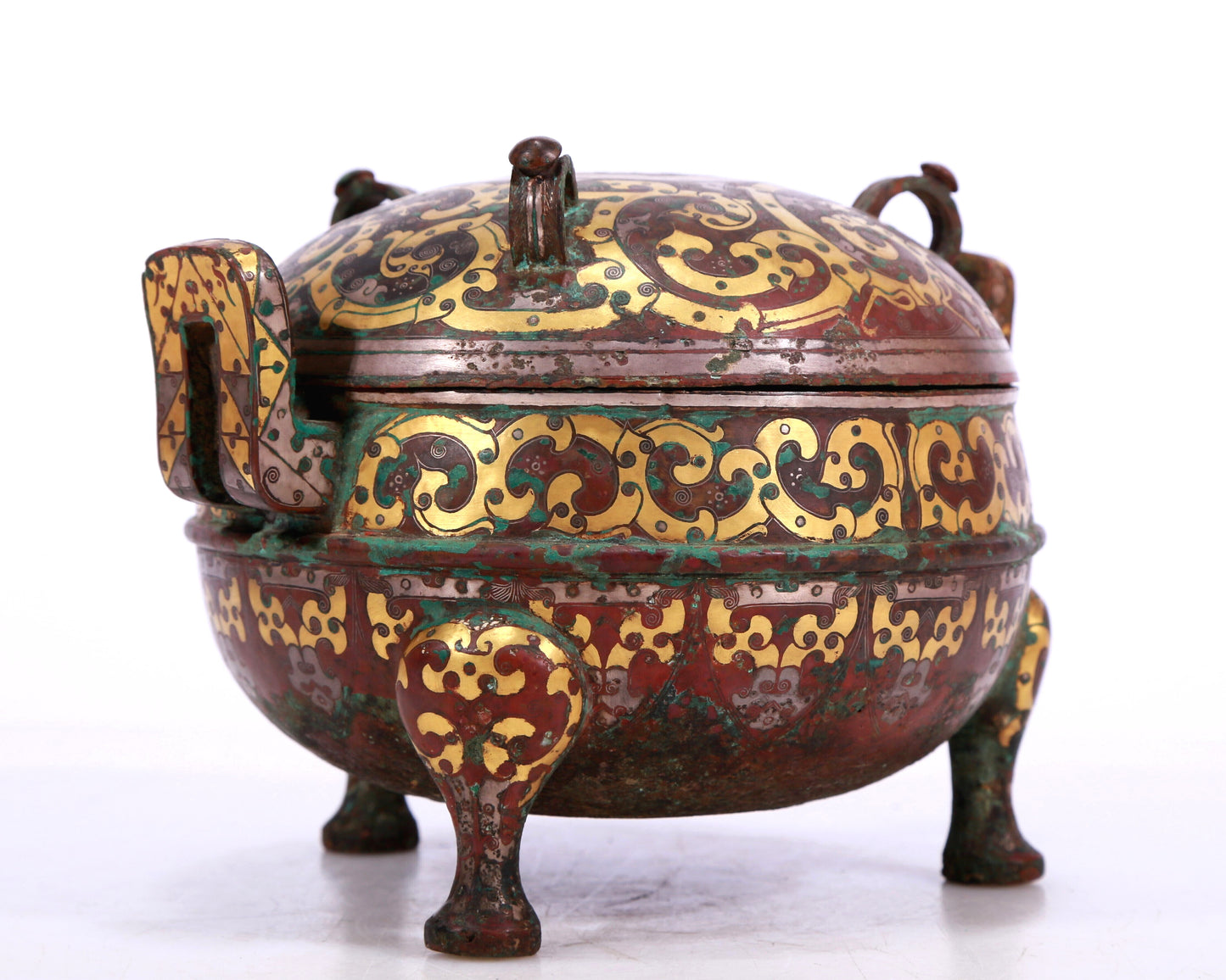 A Marvelous Bronze Gold& Silver-Inlaid 'Dragon' Tripod Censer