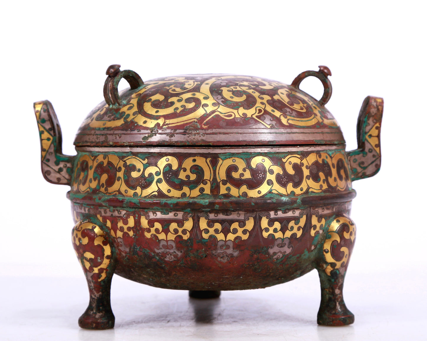 A Marvelous Bronze Gold& Silver-Inlaid 'Dragon' Tripod Censer