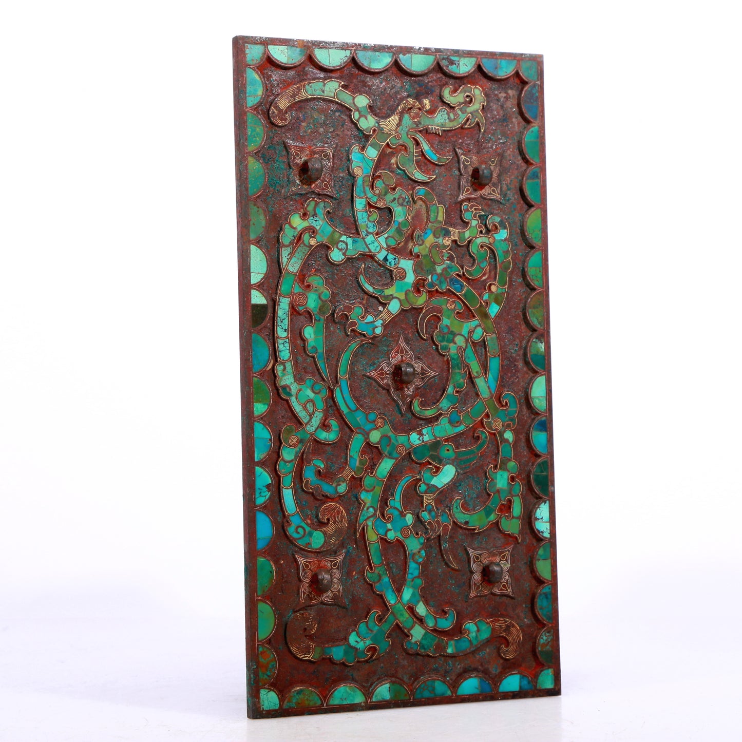 A Marvelous Bronze Turquoise-Inlaid 'Dragon' Decoration