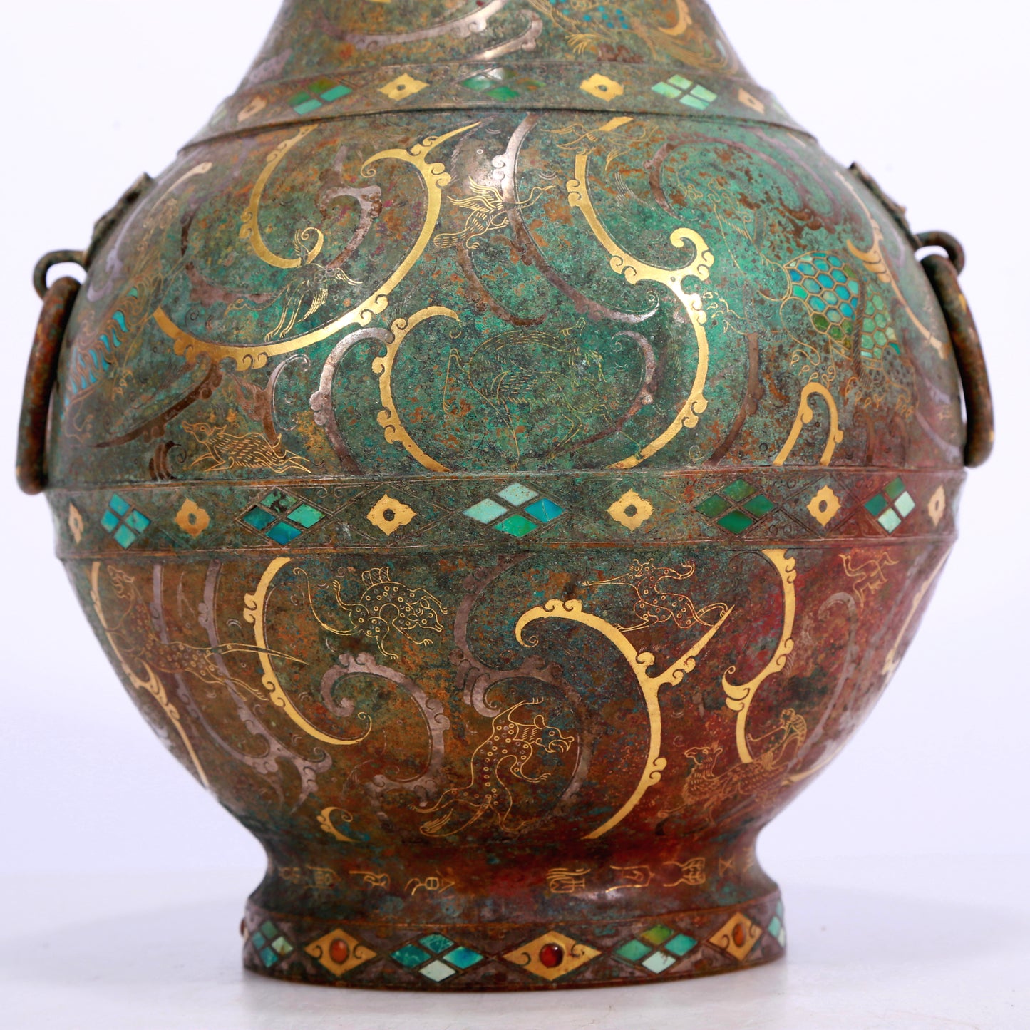 A Marvelous Bronze Gold& Silver-Inlaid 'Auspicious Beast' Vase And Cover