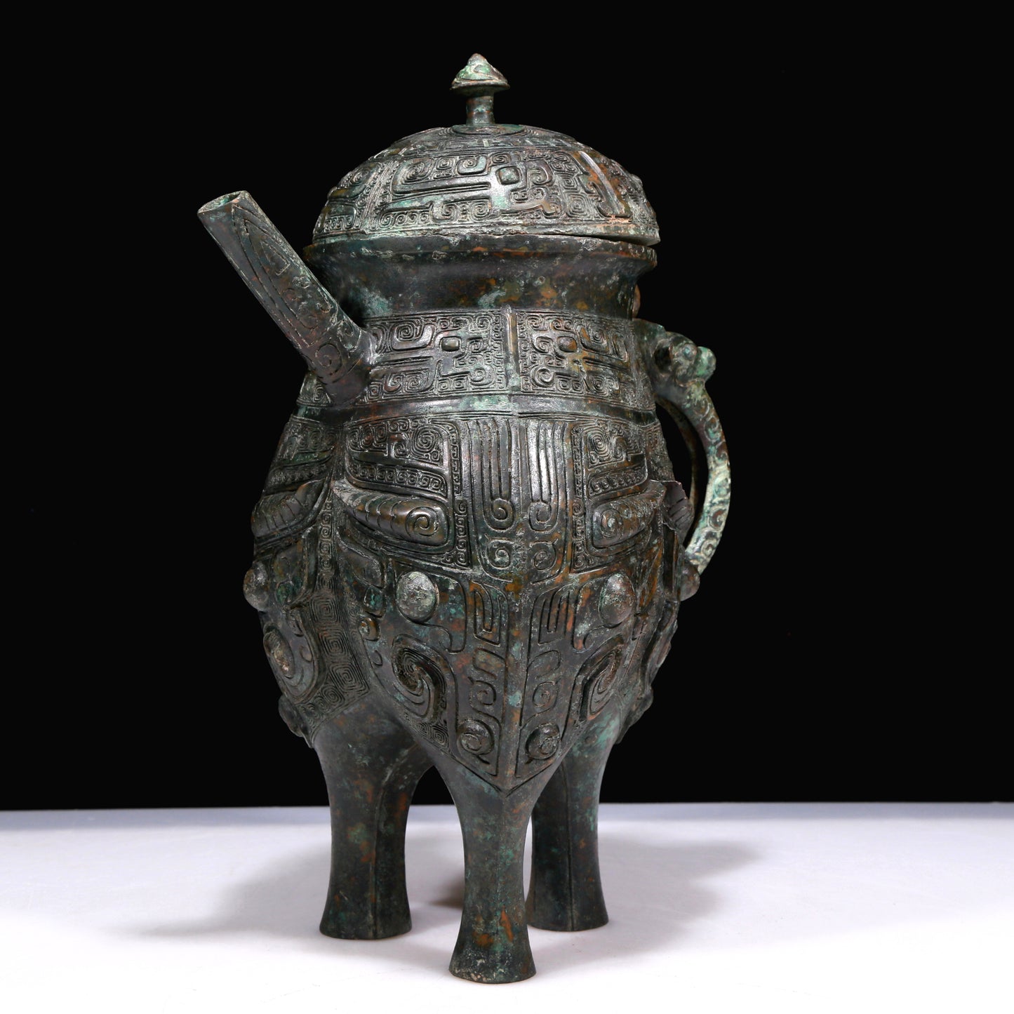 A Marvelous Bronze 'Animal Mask' Tripod Ewer With Inscriptions