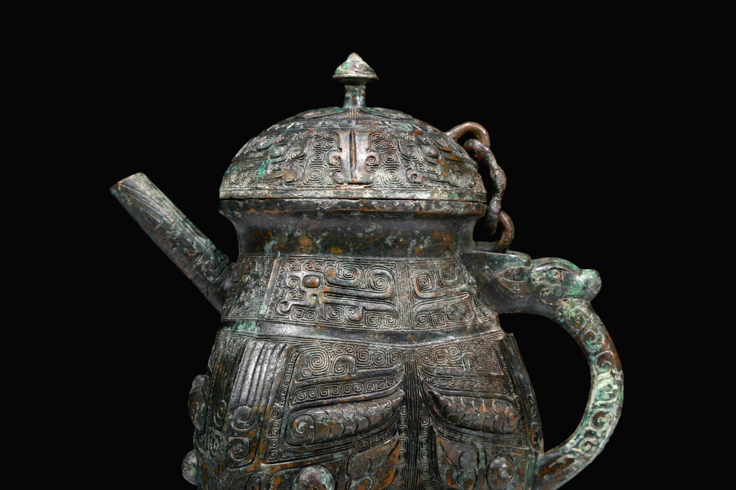 A Marvelous Bronze 'Animal Mask' Tripod Ewer With Inscriptions